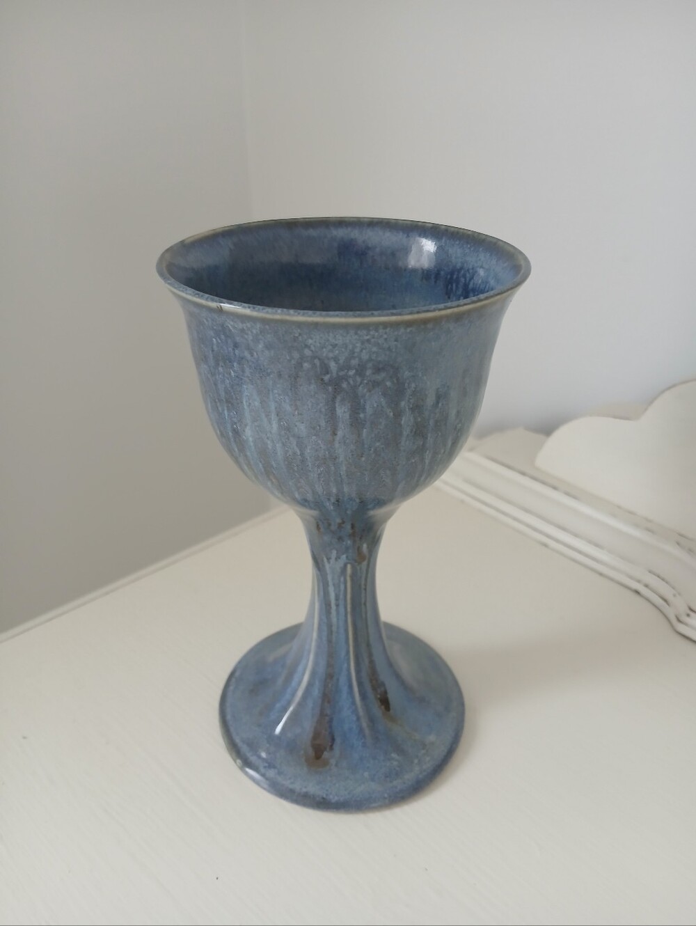 Art Pottery Blue Grey Glazed Wine Goblet